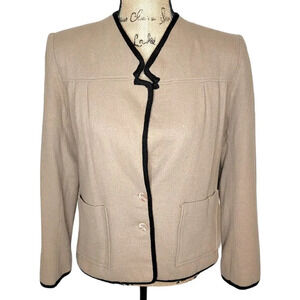 ELLIOTT BASS NEW YORK Women's Vintage Wool Embroidered Trim Jacket Size 8 Beige